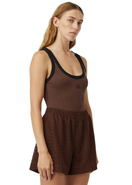 C&M Camilla and Marc Nora Contrast Bind Scoop Neck Tank - Mocha/Black