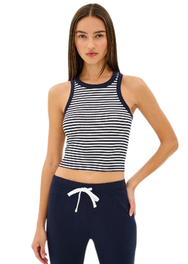 Splits59 Kiki Rib Crop Tank - White/Indigo Stripe