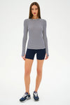 Splits59 Louise Rib Long Sleeve - White/Indigo Stripe