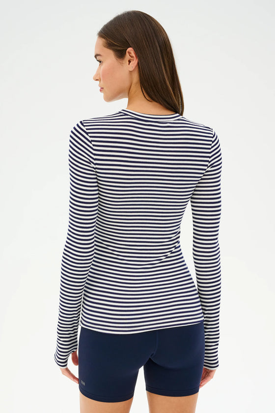 Splits59 Louise Rib Long Sleeve - White/Indigo Stripe