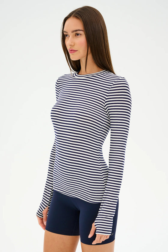 Splits59 Louise Rib Long Sleeve - White/Indigo Stripe