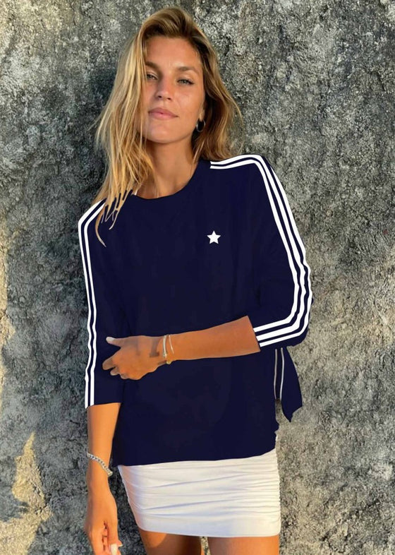 Sophie Moran Arm Stripe Sweatshirt - Navy/White Stripes