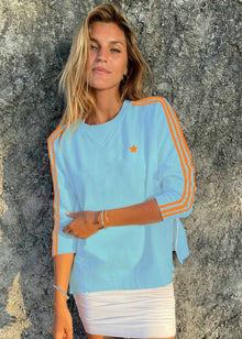  Sophie Moran Arm Stripe Sweatshirt - Baby Blue/Orange Stripes