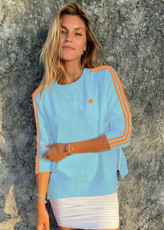 Sophie Moran Arm Stripe Sweatshirt - Baby Blue/Orange Stripes