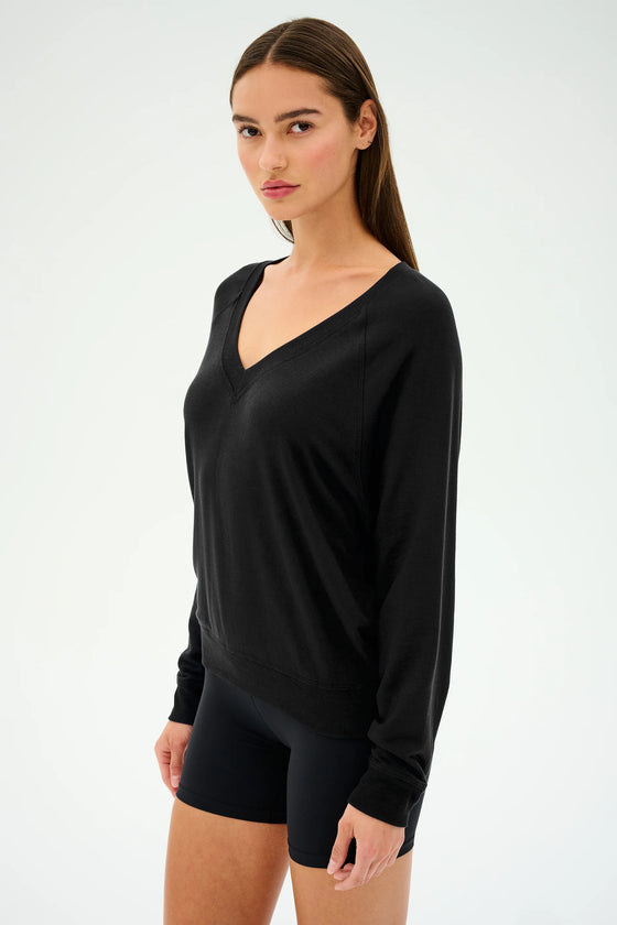 Splits59 Bennie Fleece V-Neck Sweatshirt - Black