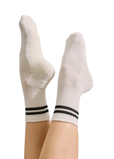 MoveActive Classic Crew Grip Socks - Sporty Stripe Ivory