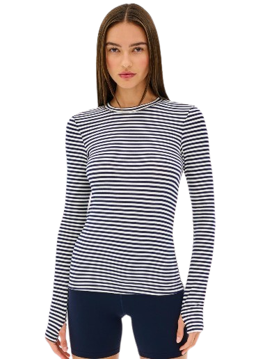 Splits59 Louise Rib Long Sleeve - White/Indigo Stripe